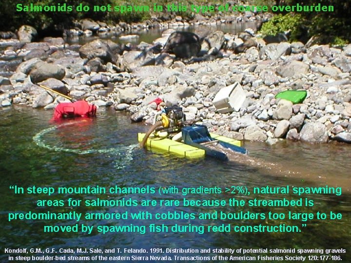 Salmonids do not spawn in this type of coarse overburden “In steep mountain channels