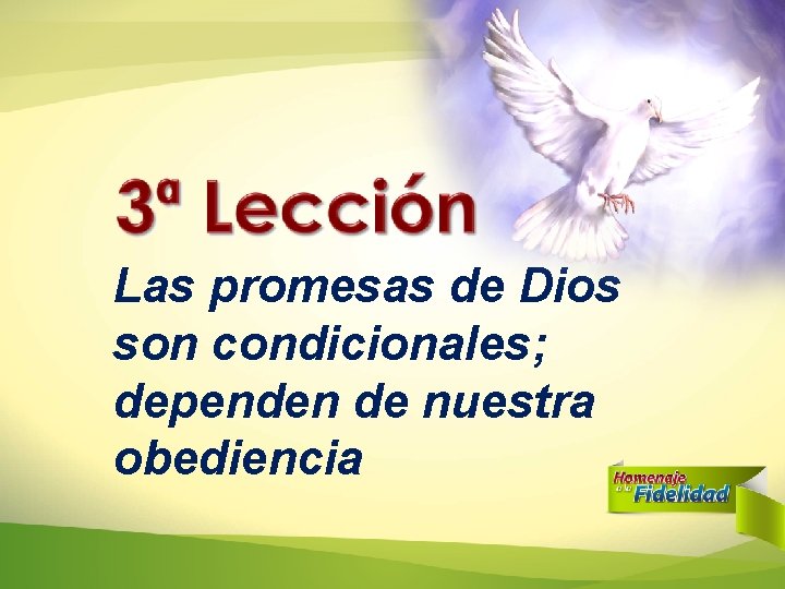 Las promesas de Dios son condicionales; dependen de nuestra obediencia Las promesas de Dios son condicionales; dependen de nuestra obediencia