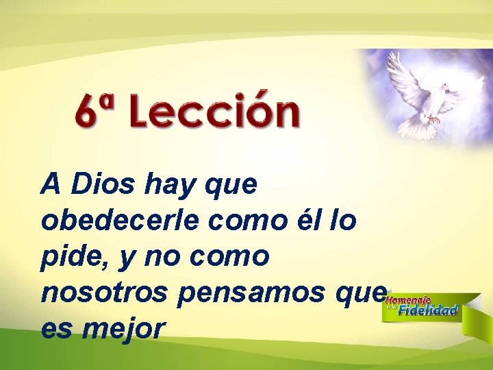 A Dios hay que obedecerle como él lo pide, y no como nosotros pensamos A Dios hay que obedecerle como él lo pide, y no como nosotros pensamos