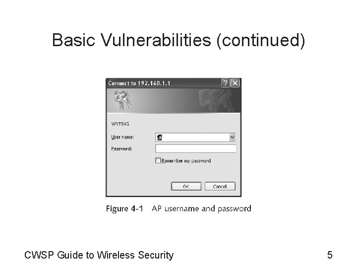 Basic Vulnerabilities (continued) CWSP Guide to Wireless Security 5 