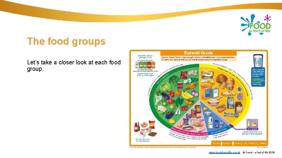 The food groups Let’s take a closer look at each food group. www. foodafactoflife.