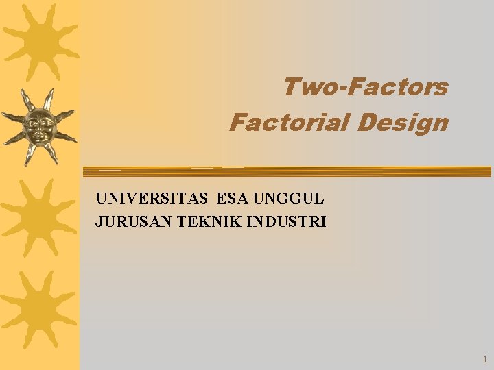 Two-Factors Factorial Design UNIVERSITAS ESA UNGGUL JURUSAN TEKNIK INDUSTRI 1 