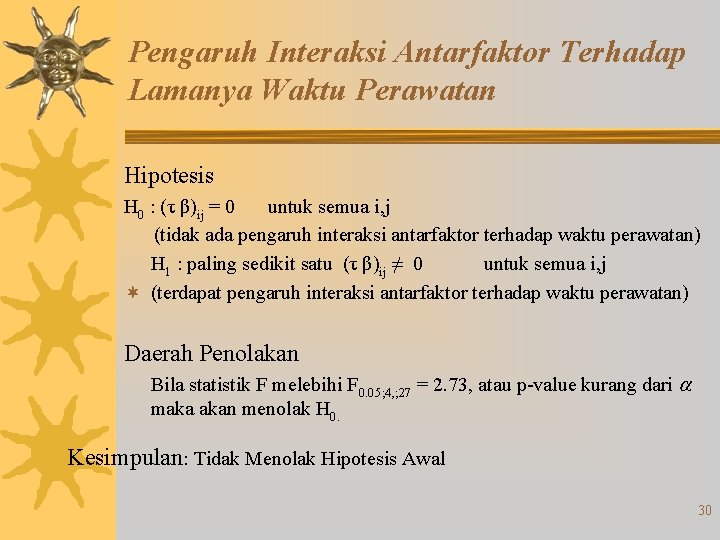 Pengaruh Interaksi Antarfaktor Terhadap Lamanya Waktu Perawatan Hipotesis H 0 : (τ β)ij =