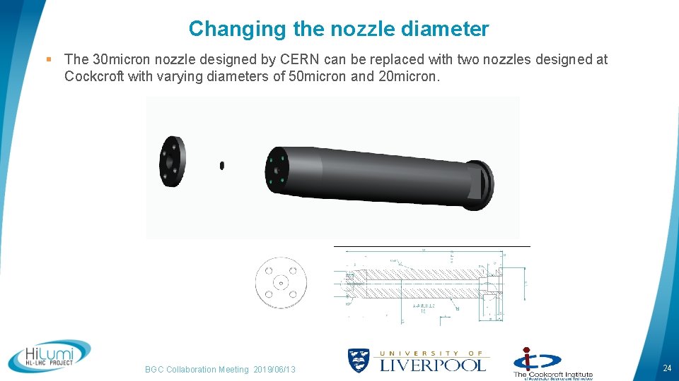 Changing the nozzle diameter § The 30 micron nozzle designed by CERN can be