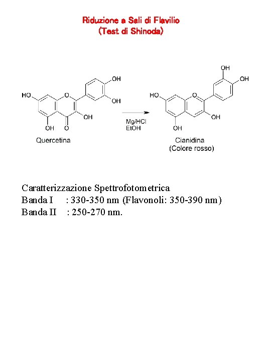 Riduzione a Sali di Flavilio (Test di Shinoda) Caratterizzazione Spettrofotometrica Banda I : 330