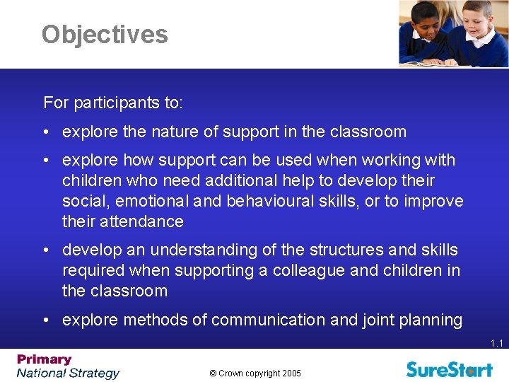 Objectives For participants to: • explore the nature of support in the classroom •