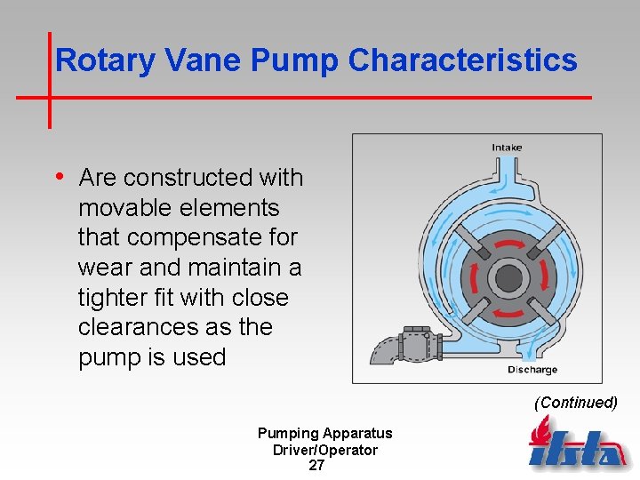 Rotary Vane Pump Characteristics • Are constructed with movable elements that compensate for wear