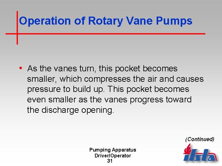 Operation of Rotary Vane Pumps • As the vanes turn, this pocket becomes smaller,