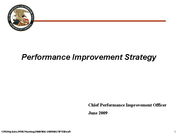 Performance Improvement Strategy Chief Performance Improvement Officer June 2009 CPIOUpdate. PPACMeeting 2000906 -20090615 PTODraft