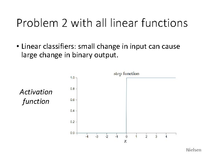 Problem 2 with all linear functions • Linear classifiers: small change in input can