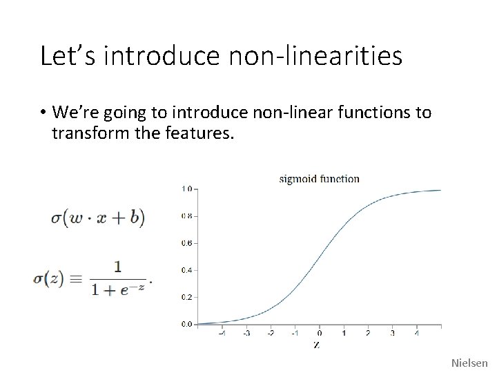 Let’s introduce non-linearities • We’re going to introduce non-linear functions to transform the features.