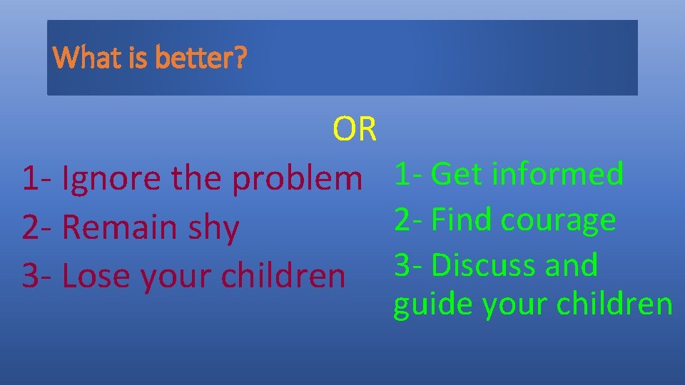 What is better? OR 1 - Ignore the problem 1 - Get informed 2
