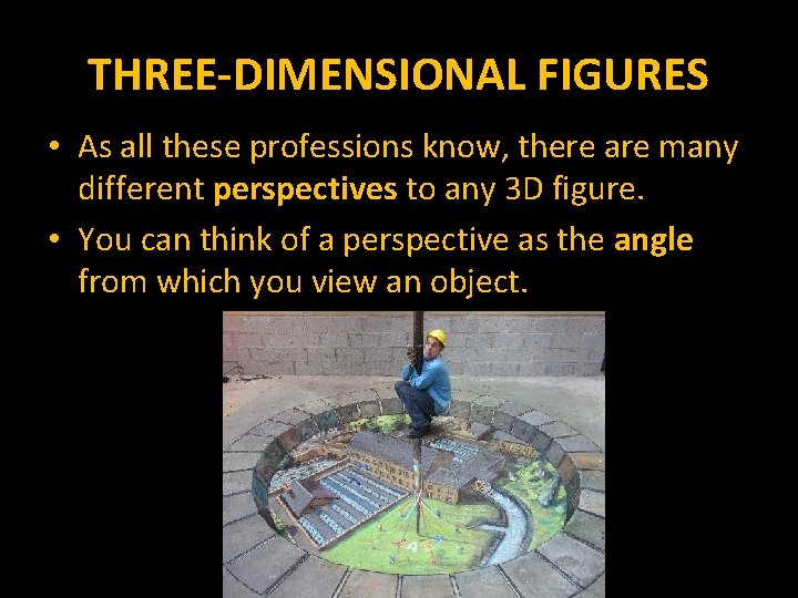 THREE-DIMENSIONAL FIGURES • As all these professions know, there are many different perspectives to