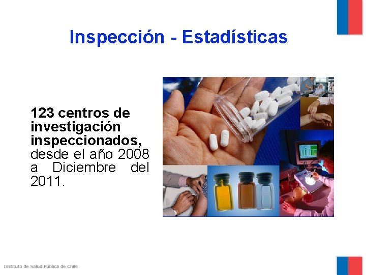 Inspección - Estadísticas 123 centros de investigación inspeccionados, desde el año 2008 a Diciembre