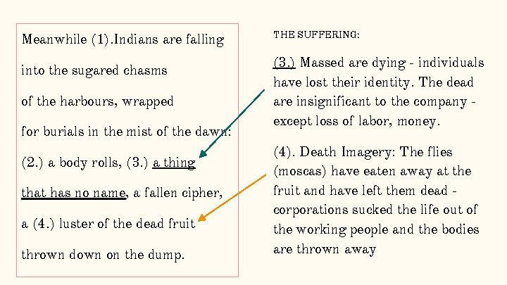 Meanwhile (1). Indians are falling into the sugared chasms of the harbours, wrapped for