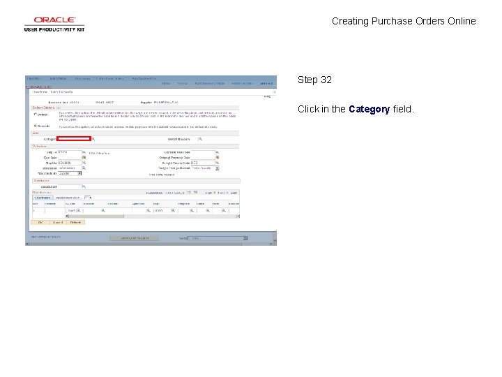 Creating Purchase Orders Online Step 32 Click in the Category field. 