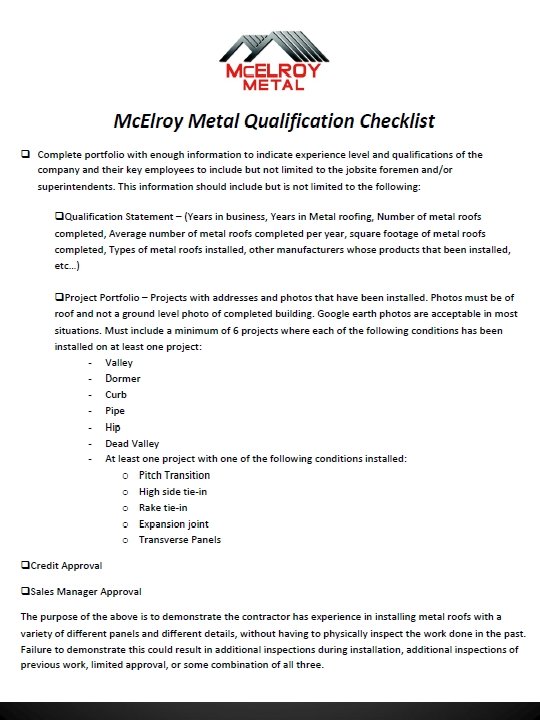 Mc. Elroy Qualification Checklist 