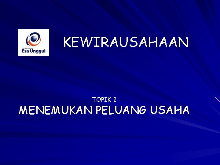 KEWIRAUSAHAAN TOPIK 2 MENEMUKAN PELUANG USAHA 