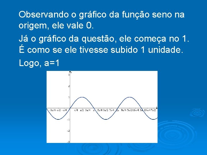 Observando o gráfico da função seno na origem, ele vale 0. Já o gráfico