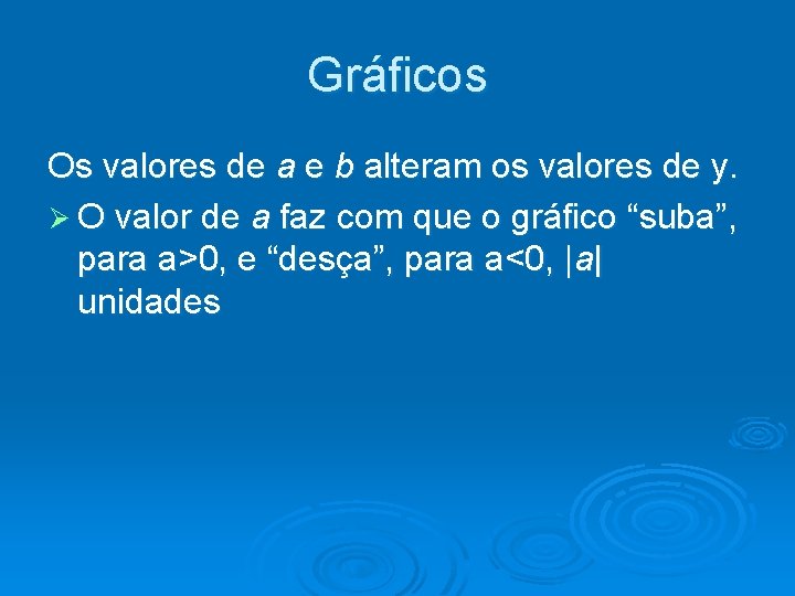 Gráficos Os valores de a e b alteram os valores de y. Ø O