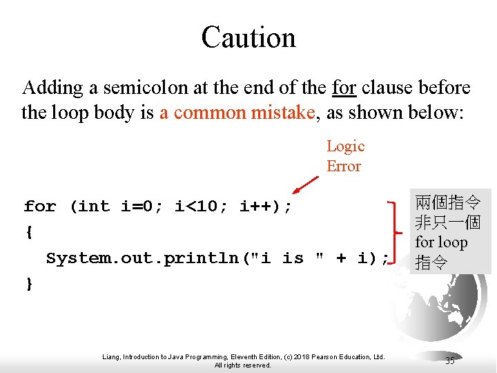 Caution Adding a semicolon at the end of the for clause before the loop