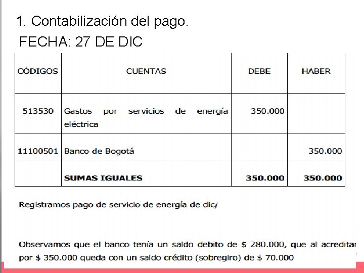 1. Contabilización del pago. FECHA: 27 DE DIC 