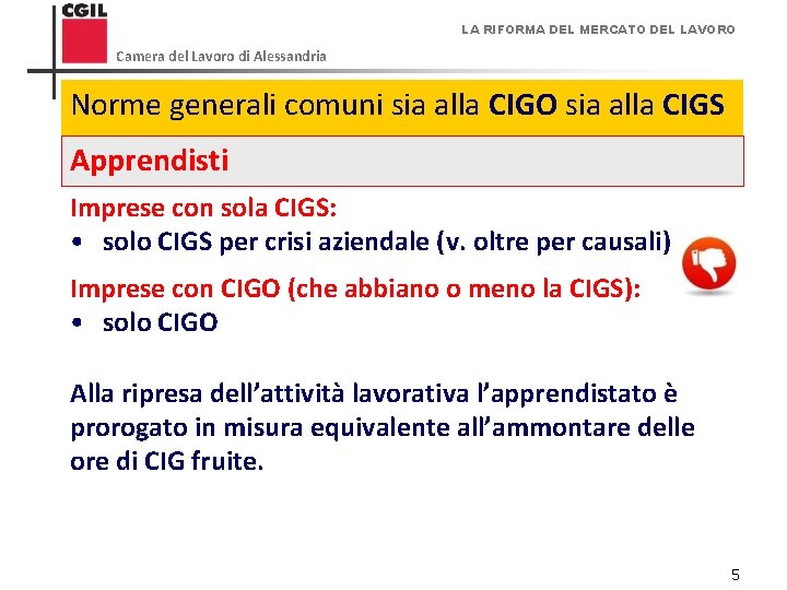 LA RIFORMA DEL MERCATO DEL LAVORO Camera del Lavoro di Alessandria Norme generali comuni