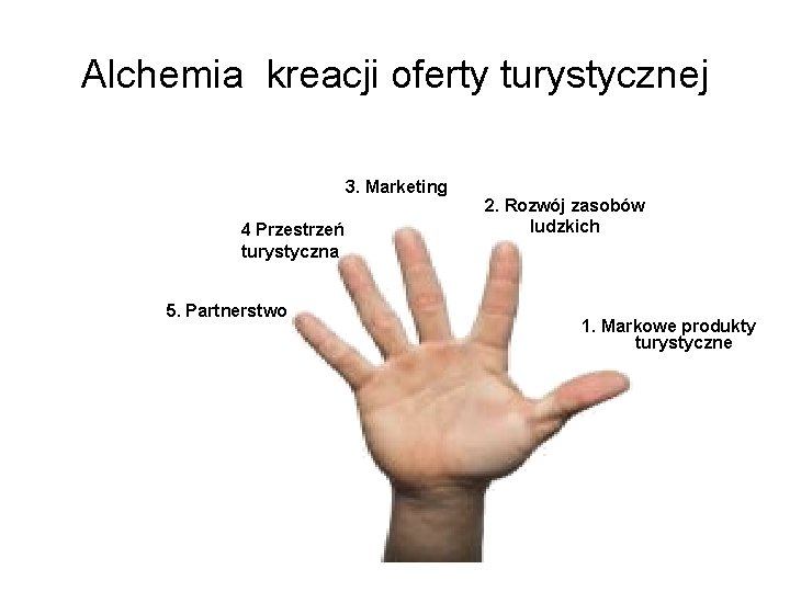 Alchemia kreacji oferty turystycznej 3. Marketing 4 Przestrzeń 3. Wsparcie turystyczna marketingowe 3. Wsparcie