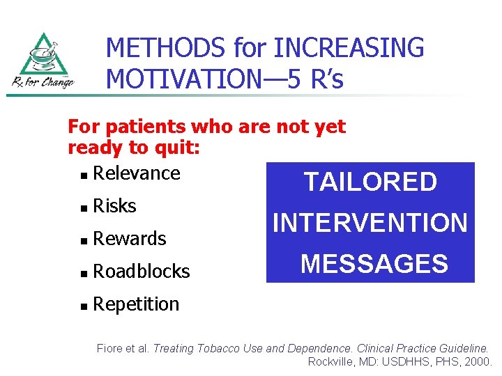 METHODS for INCREASING MOTIVATION— 5 R’s For patients who are not yet ready to