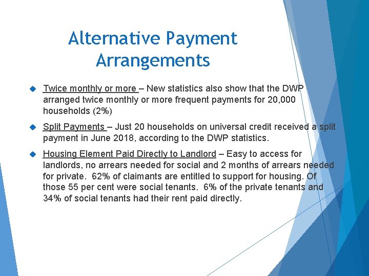 Alternative Payment Arrangements Twice monthly or more – New statistics also show that the