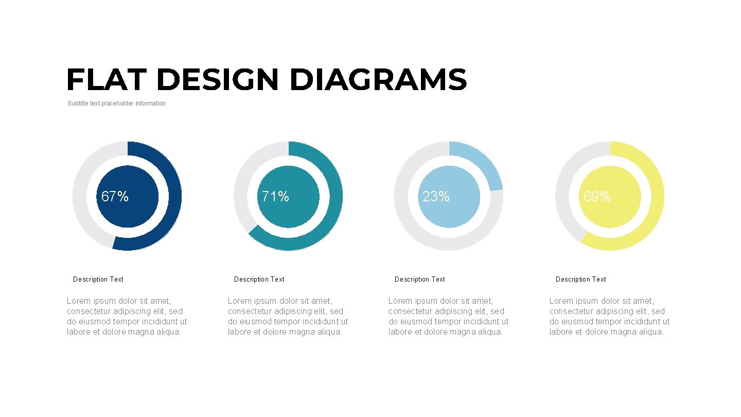 FLAT DESIGN DIAGRAMS Subtitle text placeholder information 67% Description Text Lorem ipsum dolor sit