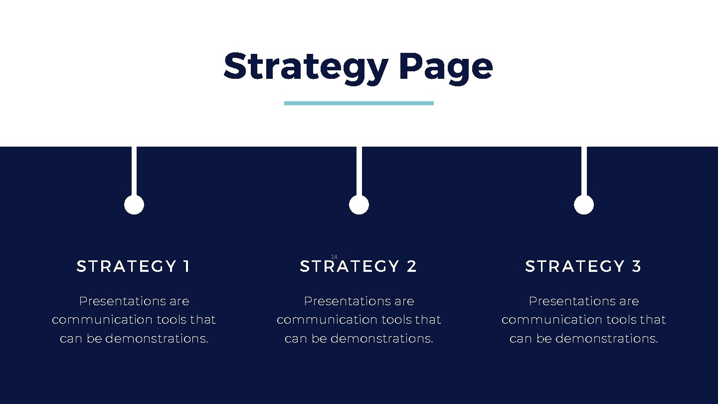 Strategy Page 14 STRATEGY 1 STRATEGY 2 STRATEGY 3 Presentations are communication tools that