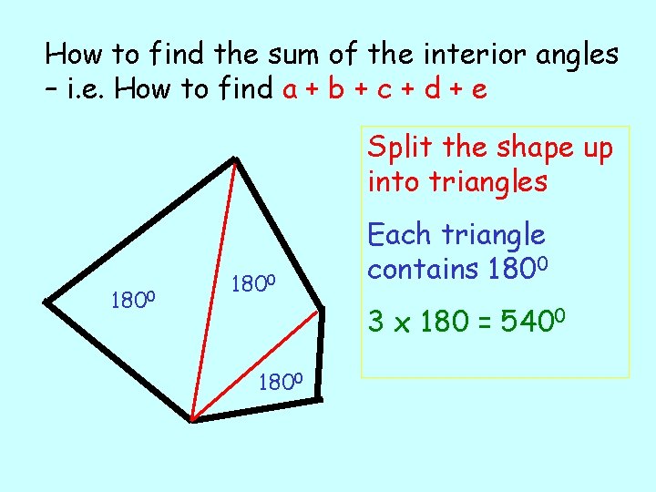 How to find the sum of the interior angles – i. e. How to