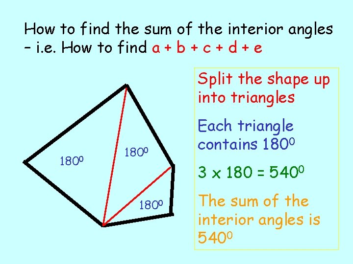 How to find the sum of the interior angles – i. e. How to