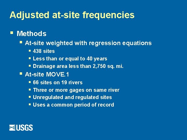 Adjusted at-site frequencies § Methods § At-site weighted with regression equations § 438 sites
