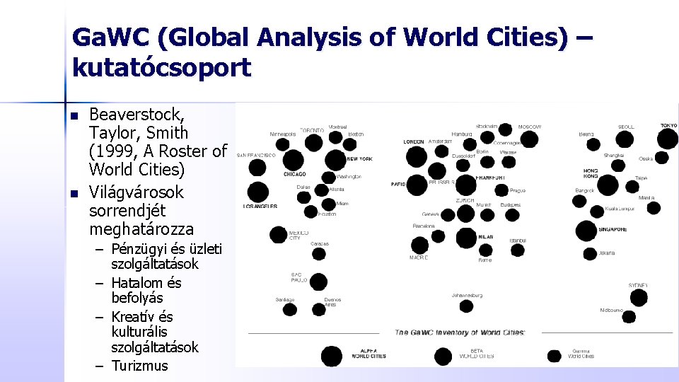 Ga. WC (Global Analysis of World Cities) – kutatócsoport n n Beaverstock, Taylor, Smith