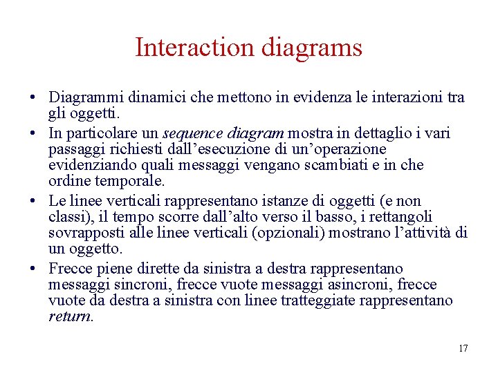 Interaction diagrams • Diagrammi dinamici che mettono in evidenza le interazioni tra gli oggetti.