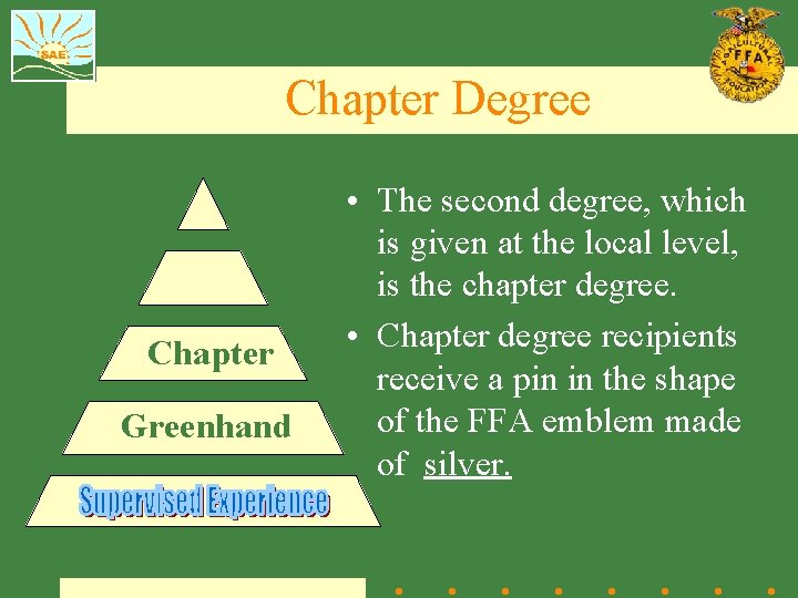 Chapter Degree Chapter Greenhand • The second degree, which is given at the local