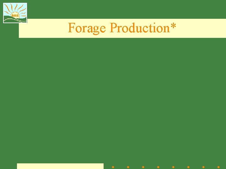 Forage Production* 