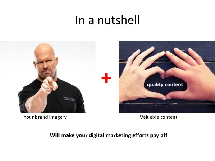 In a nutshell + Your brand imagery Valuable content Will make your digital marketing