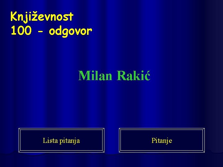 Književnost 100 - odgovor Milan Rakić Lista pitanja Pitanje 