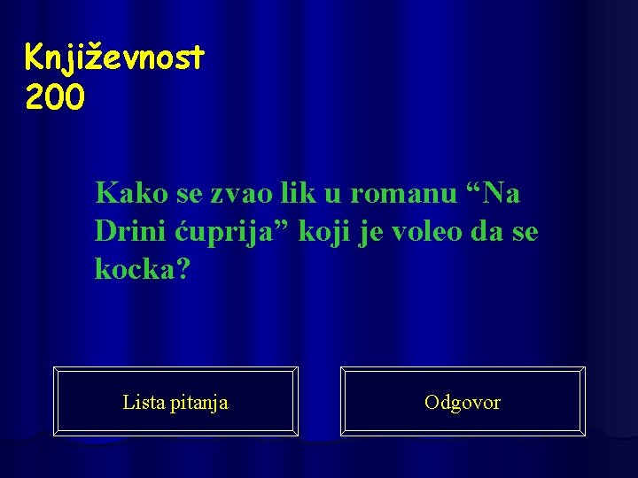 Književnost 200 Kako se zvao lik u romanu “Na Drini ćuprija” koji je voleo
