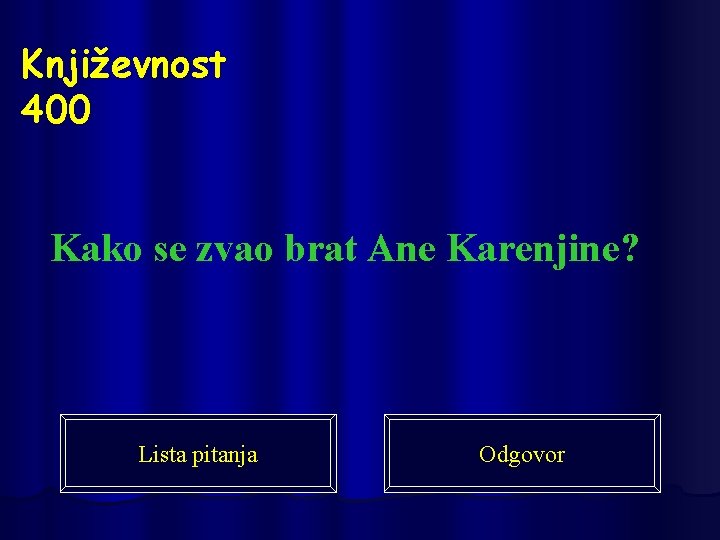 Književnost 400 Kako se zvao brat Ane Karenjine? Lista pitanja Odgovor 