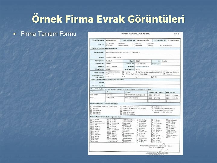 Örnek Firma Evrak Görüntüleri § Firma Tanıtım Formu 