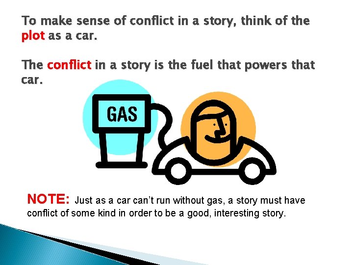 To make sense of conflict in a story, think of the plot as a