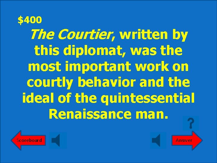 $400 The Courtier, written by this diplomat, was the most important work on courtly