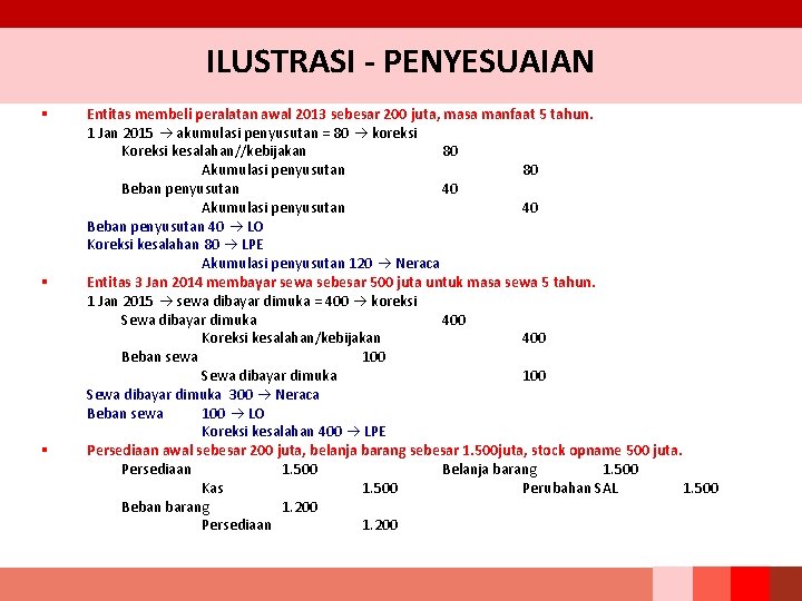 ILUSTRASI - PENYESUAIAN § § § Entitas membeli peralatan awal 2013 sebesar 200 juta,