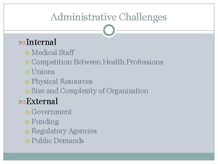 Administrative Challenges Internal Medical Staff Competition Between Health Professions Unions Physical Resources Size and