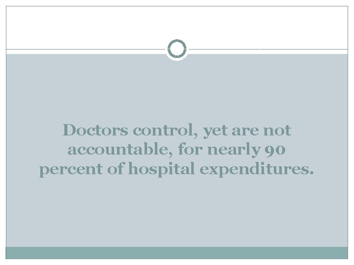 Doctors control, yet are not accountable, for nearly 90 percent of hospital expenditures. 