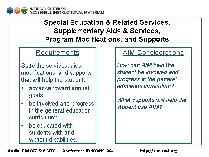 Special Education & Related Services, Supplementary Aids & Services, Program Modifications, and Supports Requirements
